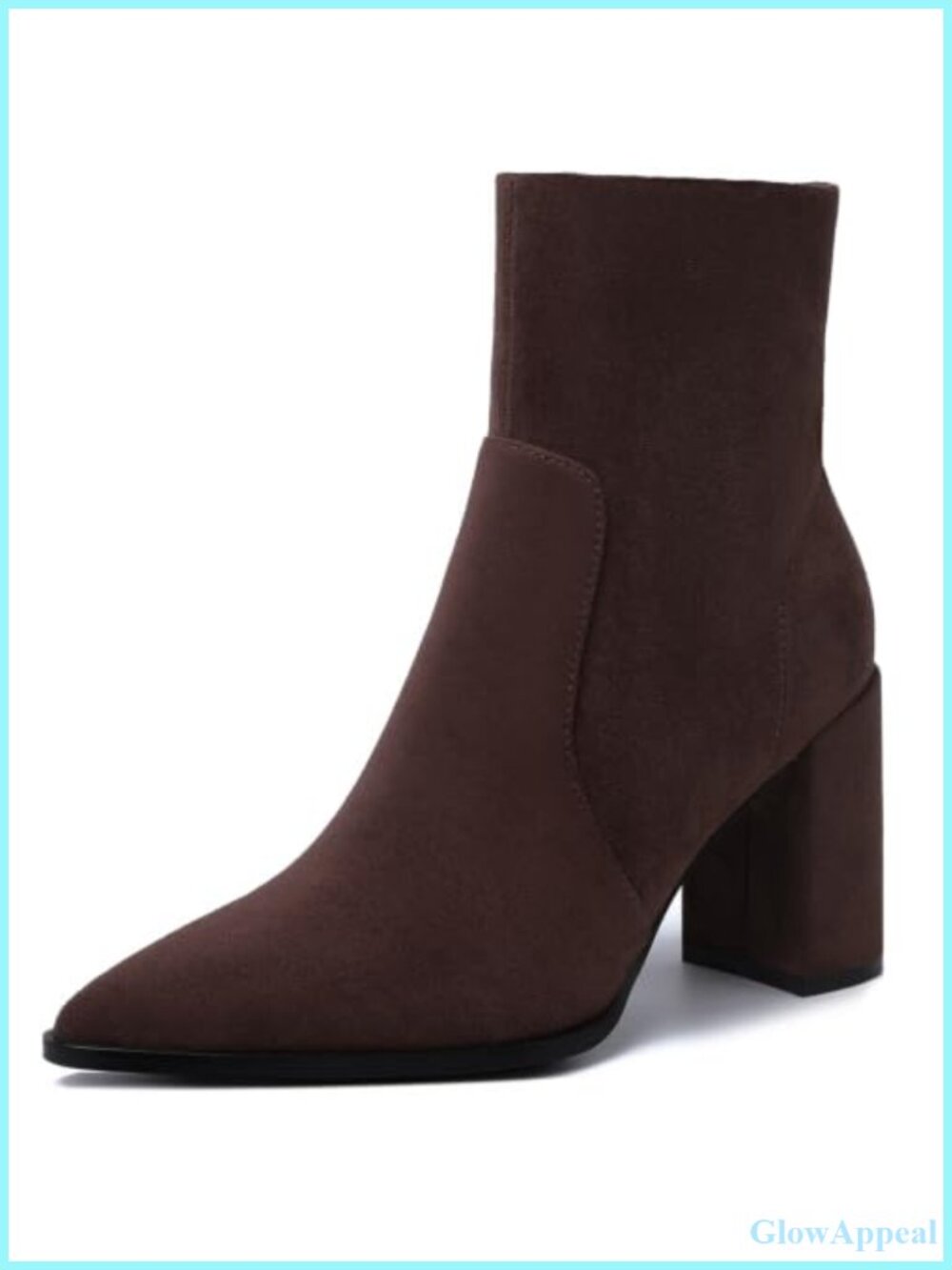Womens Platform Block Heel Ankle Booties Suede Side Zip Pointed Toe Heeled Boots